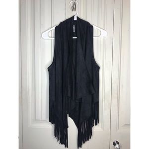 Black velvet fringe vest